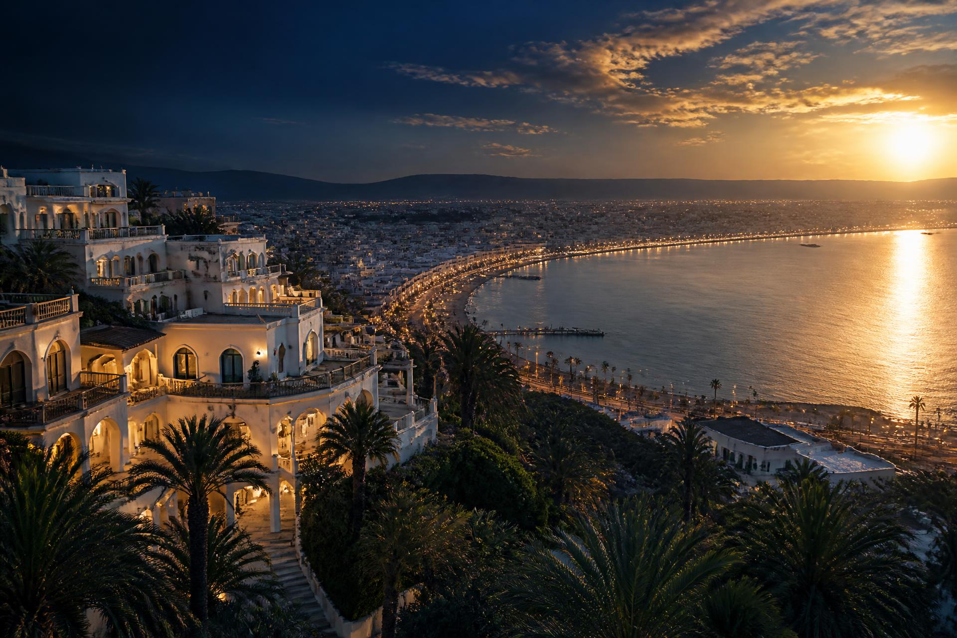 Panoramic view of Tangier at sunset